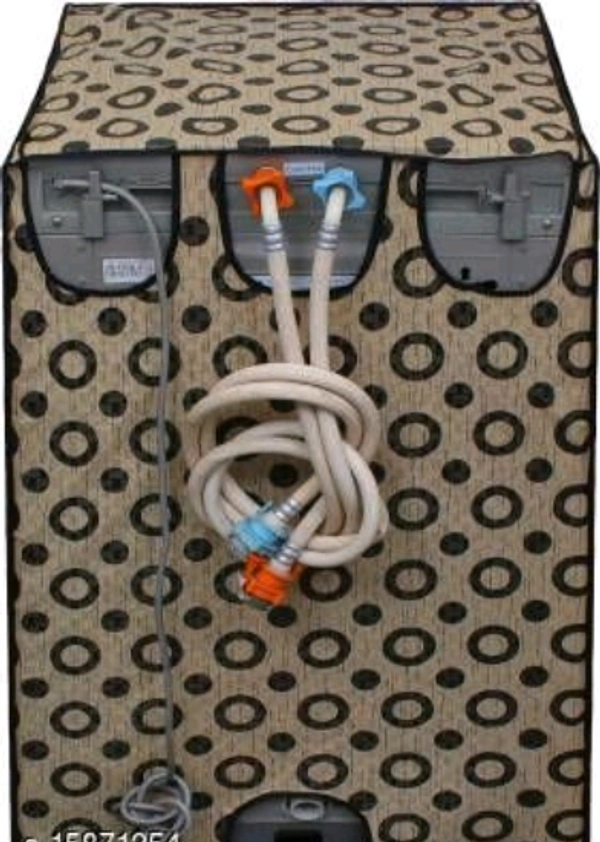 DREAM CURE Portable Washing Machine Brown Color Printed PVC Cover,Top Load Waher Dryer Cover Water Proof , Full Automatic /Wheel Washing Machine Cover For 6 Kg Cover - Grey/Black